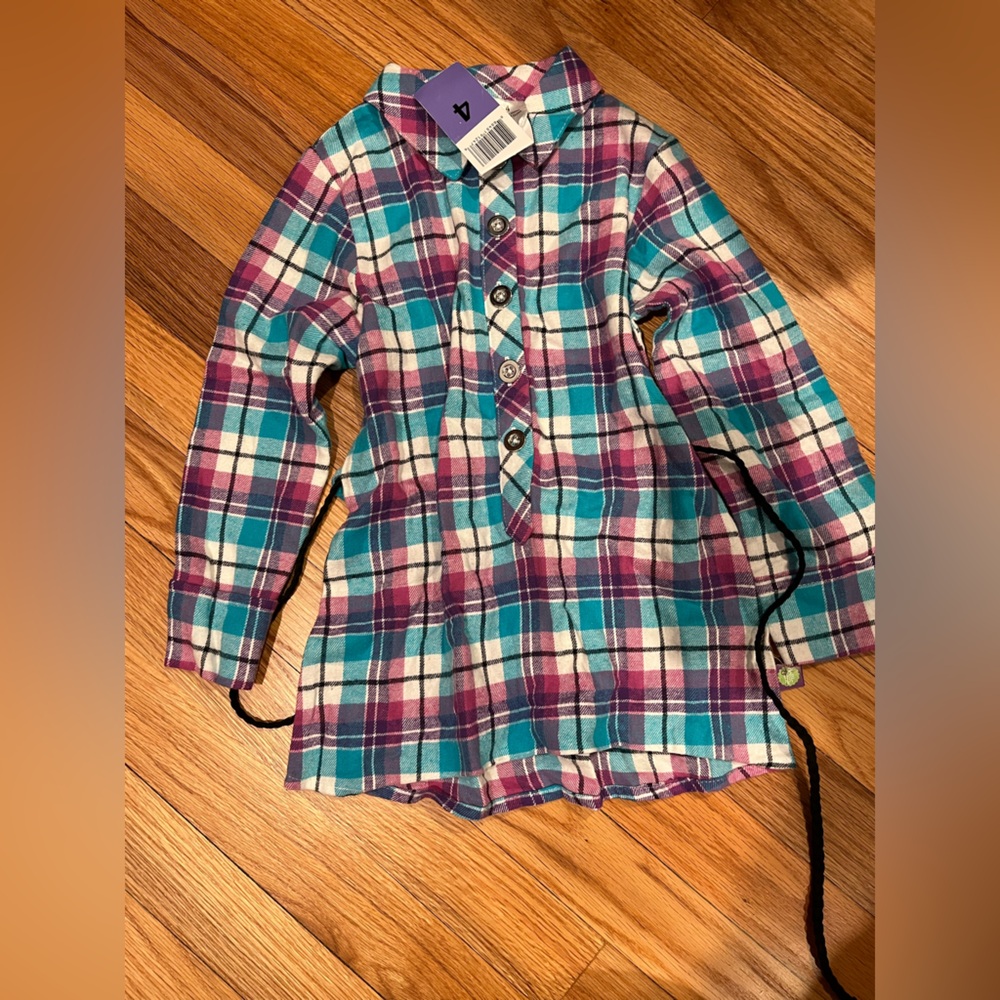 Dollie and me size 4 Plaid button down dress with belt NWT